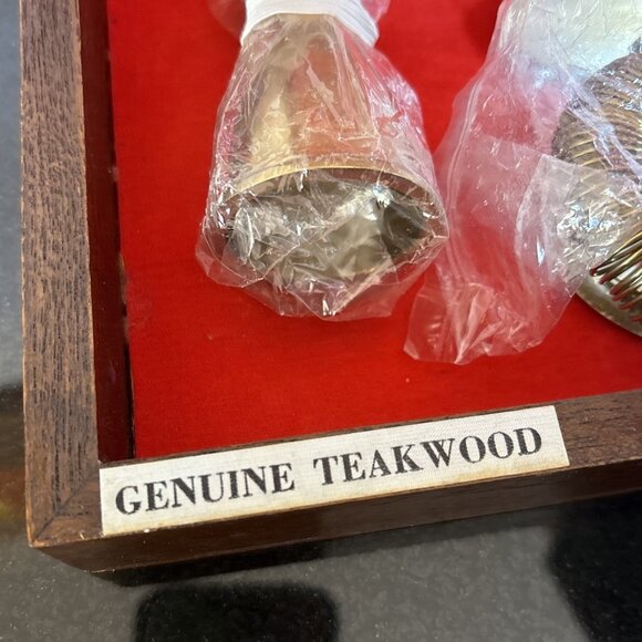 Vintage Bronzeware Cocktail Tool Kit MCM Bamboo Bar Set Teak Case 9 pc Thailand - Picture 10 of 14